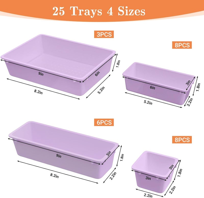 SpaceHacks 25 PCS Plastic Drawer Organizer Set, 4-Size Versatile Organizer Trays & storage Bins for Makeup, Jewelry, and Gadgets in Bathroom, Bedroom and Office, Purple - Image 2